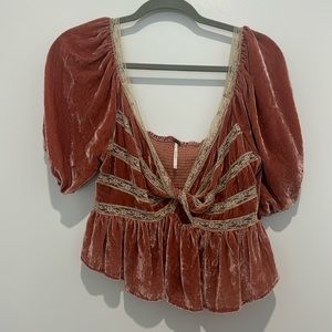 Free People pink velvet crop top size medium